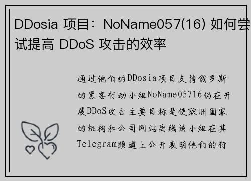 DDosia 项目：NoName057(16) 如何尝试提高 DDoS 攻击的效率 