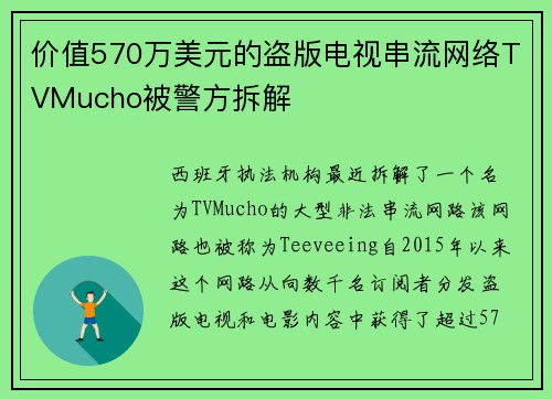 价值570万美元的盗版电视串流网络TVMucho被警方拆解