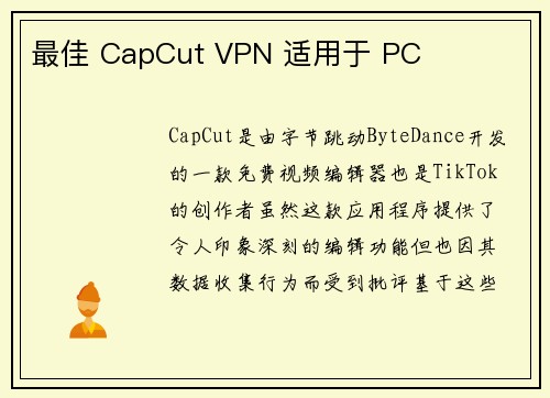 最佳 CapCut VPN 适用于 PC 